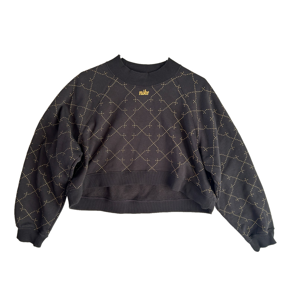 Nike Therma Fit Sweatshirt Womens Small Black Gold Cropped Crewneck Pullover